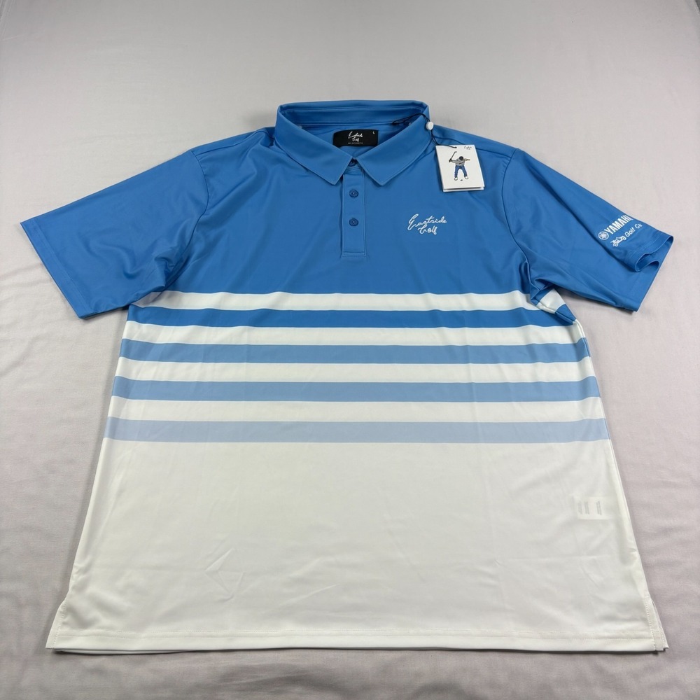 Eastside Golf Polo Shirt Mens Large Blue White Striped Performance Wicking NEW